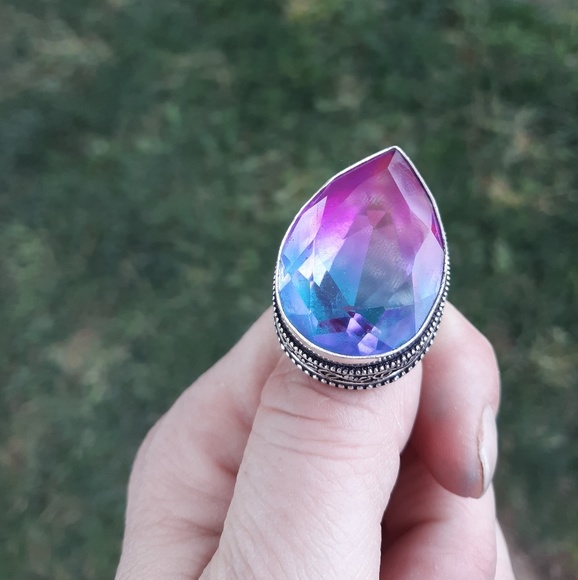 New Bi-Color Tourmaline 925 Silver Statement Ring. - Picture 7 of 11